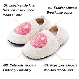 Smile Face Slippers Kids Girls Boys Happy Face Slippers Fuzzy Non-Slip Toddler Slide Slippers Plush Cute Warm Soft Socks Shoes for Little Big Kids Winter Indoor Outdoor(Shoes Blue Yellow,20/21)