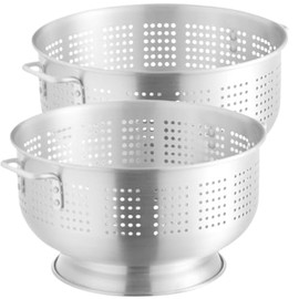 (Set of 2) 16 Qt. Aluminum Colander with Base and Handles – Heavy-Duty 16-Gauge Commercial Strainer for Pasta, Fruits, and Vegetables (2, 16 Quart)
