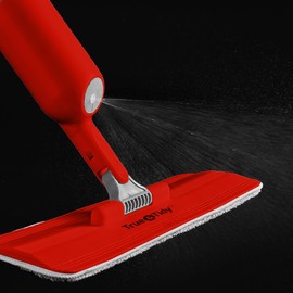 True & Tidy® Multi-Surface Spray Mop with Refillable Water Bottle, Use Any Cleaning Solution Easy to Fill and Refill with Machine Washable Mop Pad (Red)