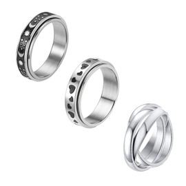Nylry 3Pcs Stainless Steel Fidget Ring for Mens Cool Black Spinner Rings Anxiety Reliving Ring 6/8MM Wide Wedding Promise Band Ring Set for Women Men B9