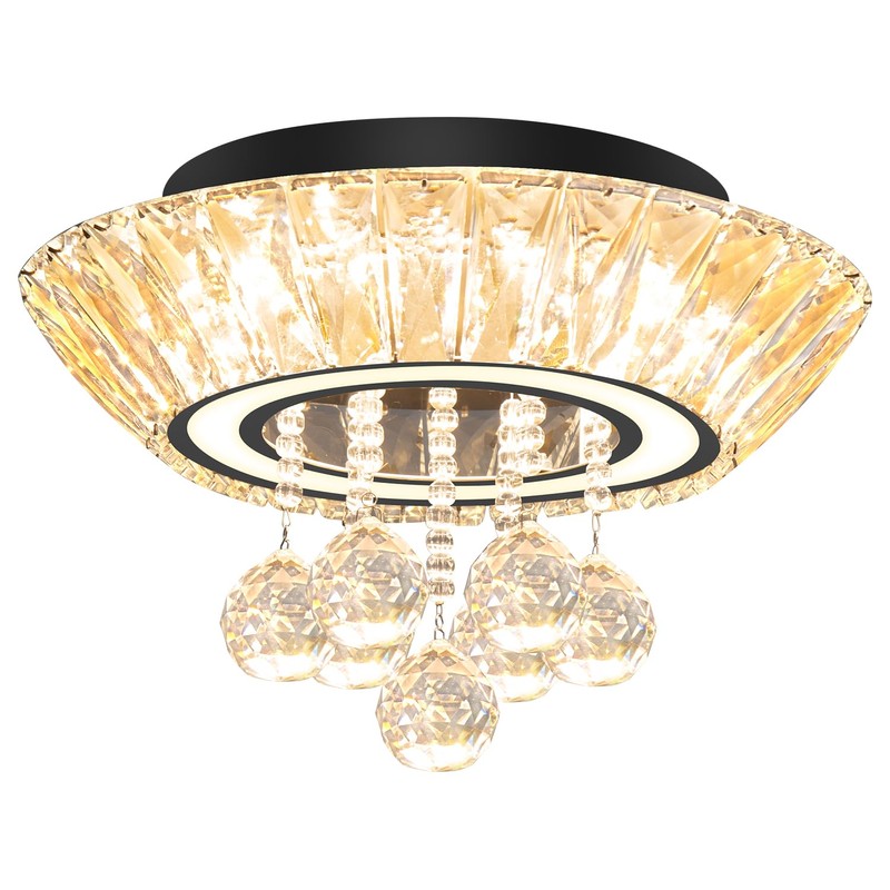 IDEQUY Modern Led Crystal Chandelier for Living Room Crystal Raindrop