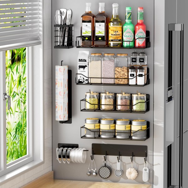 IYEBAU Magnetic Spice Rack for Refrigerator,8 Pack Magnetic Fridge Shelf,