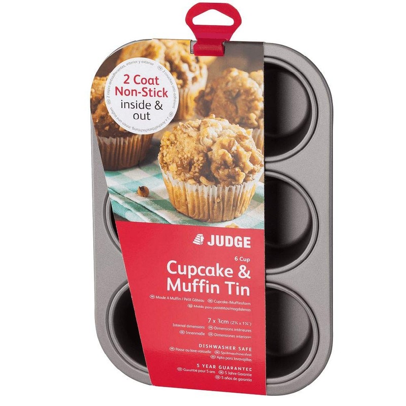 Judge JB13 Non-Stick Cupcake/Muffin Tin with 6 Large Cups, Dishwasher