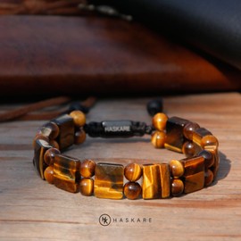 HASKARE Natürliches Tigerauge Armband Herren Perlen, Kristall Perlenarmband Herren Schmuck Armbänder Perlen Tigerauge Stein Perlen Armband Männer, Echte Steine Einzigartig Armband Geschenk für Männer