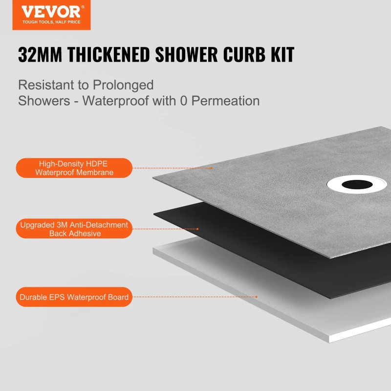 Lightweight 48x72 Inch Shower Curb Kit Central Drain Rectangular Modern