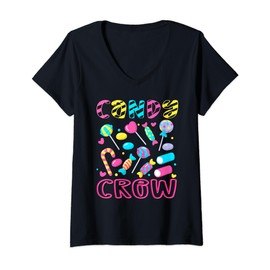 Womens Candy Crew Party Candy Land Decorations Sweetie Candy Squad V-Neck T-Shirt