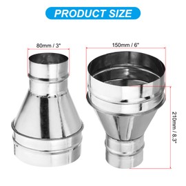 PATIKIL 6 Inch to 3 Inch Round Duct Reducer Increaser Connector, Galvanized Steel Adapter Pipe Fitting for Bathroom Kitchen Ventilation Systems, Silver Tone