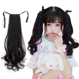 Cute Princess Ponytail Wig, Women's Point Wig, Long Curl, Twin-Tail Wig, Lolita, Curly Hair, Fluffy, 1 Piece Set, Extension, Ribbon Included