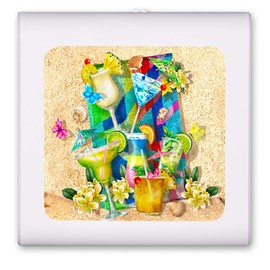 Plug in Dimmable LED Night Light with Dusk to Dawn Auto Sensor, Adjustable Brightness, Warm Light, Auto On-Off Nightlight for Bathroom, Hallway, Nursery, Bedrooms - Tropical Drinks