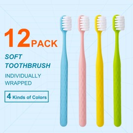 Navona 12 Pack Extra Soft Toothbrushes for Adults, Soft Bristle Toothbrush for Sensitive Gums, Macaron Colors Individually Wrapped Toothbrushes, Ergonomic Non-Slip Grip & BPA Free