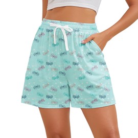 Pajama Shorts Women Casual Elastic Waist Comfy Printed Sleep Summer Lounge Shorts for Women Soft Pj Pants with Pockets Blue Butterfly XL