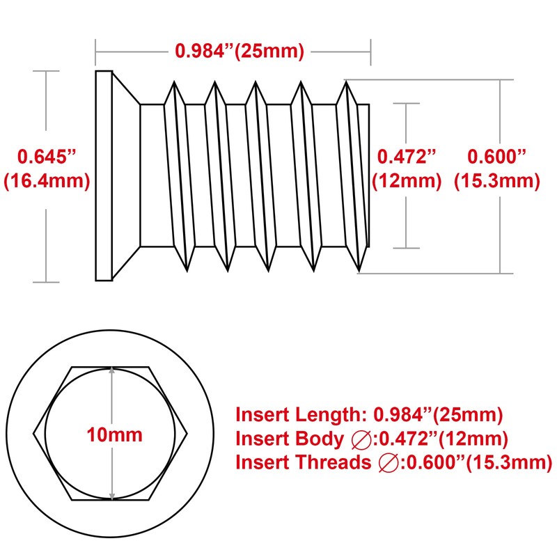 40Pcs 3/8"-16 x 25mm Threaded Inserts for Wood Furniture Screw