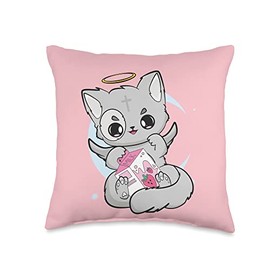 Munchkin Cat Milk Shake & Strawberry Milk Designs Strawberry Milk Kawaii Pastel Goth for Cute Cat Lover Throw Pillow, 16x16, Multicolor