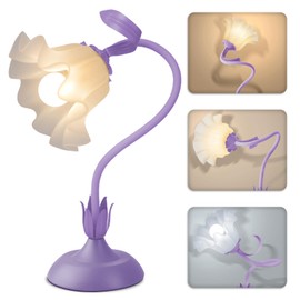 Women Bedside Table Lamps for Bedroom, Cute Flower Desk Lamp with Adjustable Flexible Gooseneck, 3 Color Temperatures Nightstand Lamp with E26 LED Bulbs, Floral Lamp for Living Room, Office,Reading