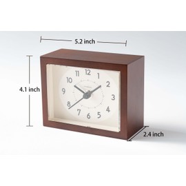 INTERZERO Wooden Desk Clock Japanese Handcrafted Solid Wood Clock Silent Non-Ticking Battery Operated Modern Decorative for Living Room Bedroom Office HINOKI Clock CH-070 (Dark Brown)