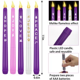 RGQSUN - 5 velas de Adviento de Navidad, velas cónicas sin llama, velas LED de plástico que funcionan con pilas, velas sin llama para Navidad
