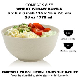 Homienly Cereal Bowl Set of 8, Wheat Straw Bowls,Deep Bowls for Kitchen Unbreakable Lightweight Bowls Set (Beige, 26 OZ)