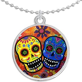 Sugar Skulls Colorful Round Pendant Necklace