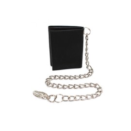 Juzar Tapal Collection Biker Black Tri-Fold Chain Wallet for Men's Pure leather Welcro Closer Card Case (Black with Chain)