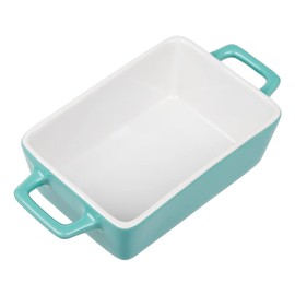 Invero Small Single Stoneware Rectangular Individual Oven to Table Bake Dish with Handles - Ideal for Baking Lasagnes, Pies, Casseroles, Tapas, Pasta and more - Green