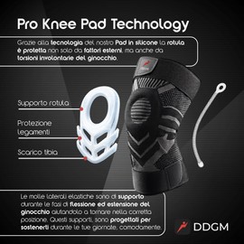DDGM Ginocchiera Ortopedica Stabilizzante a Compressione Alta Qualità Tutore Ginocchio Con Gel Pad Rotuleo e Stecche Ginocchiera Sportiva per Artrosi e Menisco Fascia Elastica Ginocchio Size Small