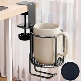 Comfynest Drink Holder, Cup Holder, Table, Desk, Clamp Fixed, 360° Rotation, 3 Levels of Adjustment, Load Capacity, 11.0 lbs (5 kg), Spill Proof, Pen Macho Storage, Space Saving, Table Fixed, Office