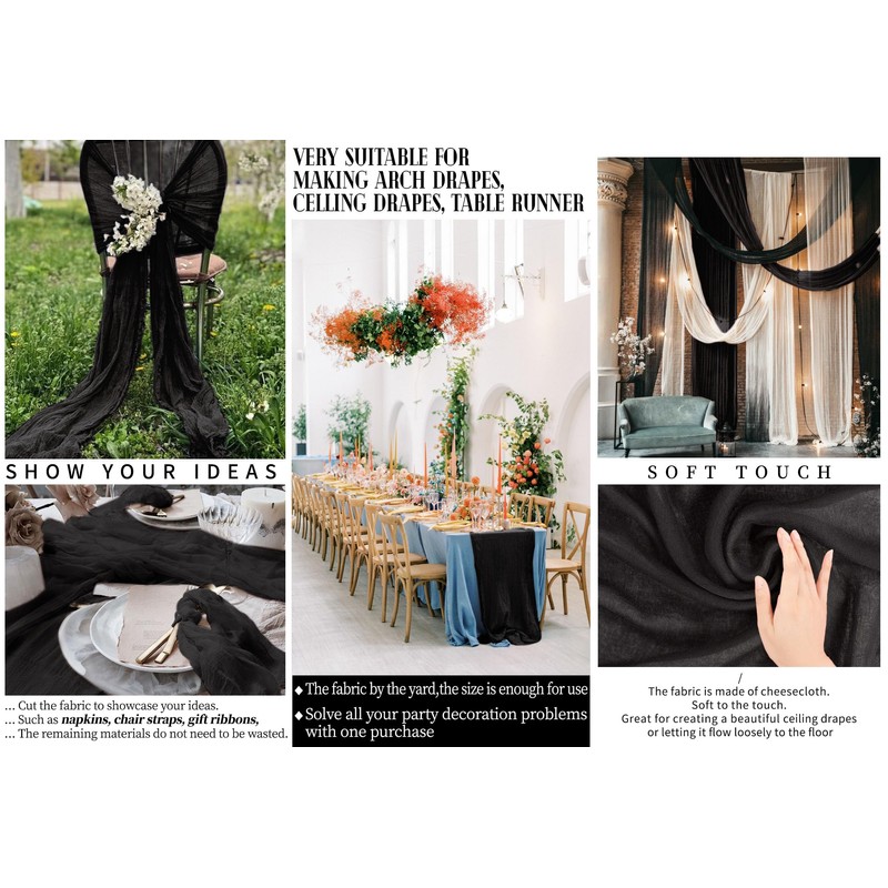 Black Wedding Gauze Cheesecloth Fabric, 9.2M x 90cm Cheesecloth Arch