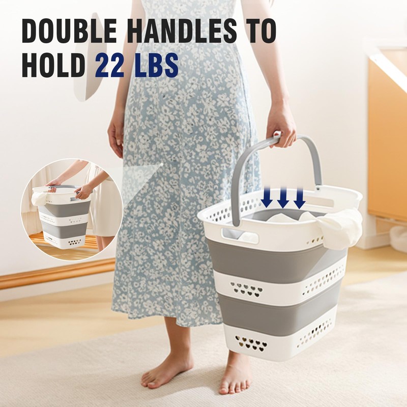 Collapsible Plastic Laundry Basket Hamper with Handles, Large 42L Portable