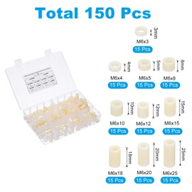 PATIKIL M6 Nylon Spacer, 150Pcs Round Spacer Standoff Non-Threaded Assortment Electrical Outlet Spacers for PCB Motherboard, Circuit Board, Switch and Receptacle, White