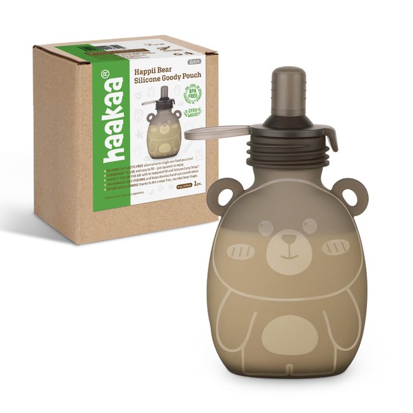 haakaa Happii Bear Silicone Goody Pouch,Reusable Baby Food Pouches for