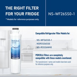 PERCOLA NS-WF26SS0-1 Water Filter, Compatible with Insignia® NS-WF26SS0-1, Insignia® Side-by-Side NSRSS26SS0, NS-RSS26WH0 Refrigerator Models (2 Pack)
