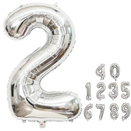 Number Balloons, 40 Inch 0-9 Number Balloons, Birthday Balloons, Numbers, Pure Color, Aluminum Balloons, Birthday Balloons, Large Decorations, Balloons, Party Supplies, Weddings, Anniversaries (Number 2, Silver)