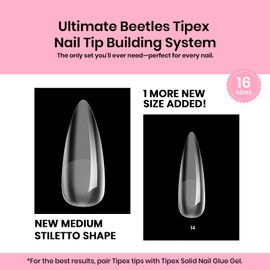 Beetles Tipex Instant Apex Nail Tips, 224Pcs 16 Sizes Pre-Building & Pre-Etched Gel Nail Tips Medium Stiletto Thicker Acrylic Nails False Nail Extension with Uv Nail Glue Nail Lamp for Flat Nails