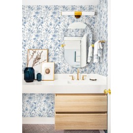 Vinjiasin Blue Wallpaper Peel and Stick Floral Contact Paper Flower Leaf Boho Self Adhesive Removable Wall Paper for Bathroom Bedroom Nursery 17.3'' X 394''