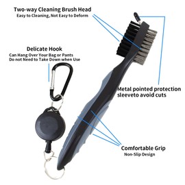 Golf Club Brush and Golf Club Groove Cleaner 2 in 1 with Magnetic Keychain Oversized Golf Brush Head and Retractable Spike Super Non-Slip Handle Comfortable Grip Golf Club Cleane (2 Pacl)