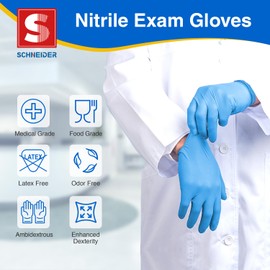 Schneider Schneider Nitrile Exam Gloves - XL, 100-ct Box,Blue Disposable Gloves, Latex Free, Powder Free, Medical Gloves for Cooking, Cleaning, Examination