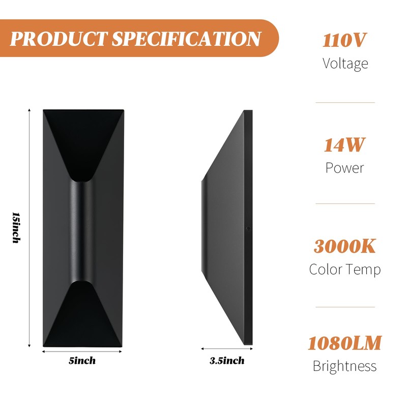 TPSHPTS Outdoor Wall Lights 4 Pack, 15" Up and Down