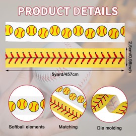 BOXOB 2 Rolls 5 Yards Softball Ribbon, 0.98in Width Baseball Ribbons Sports Grosgrain Bands DIY Crafts Decoration for Sport Party Team Events Gift Wrapping Hair Bows