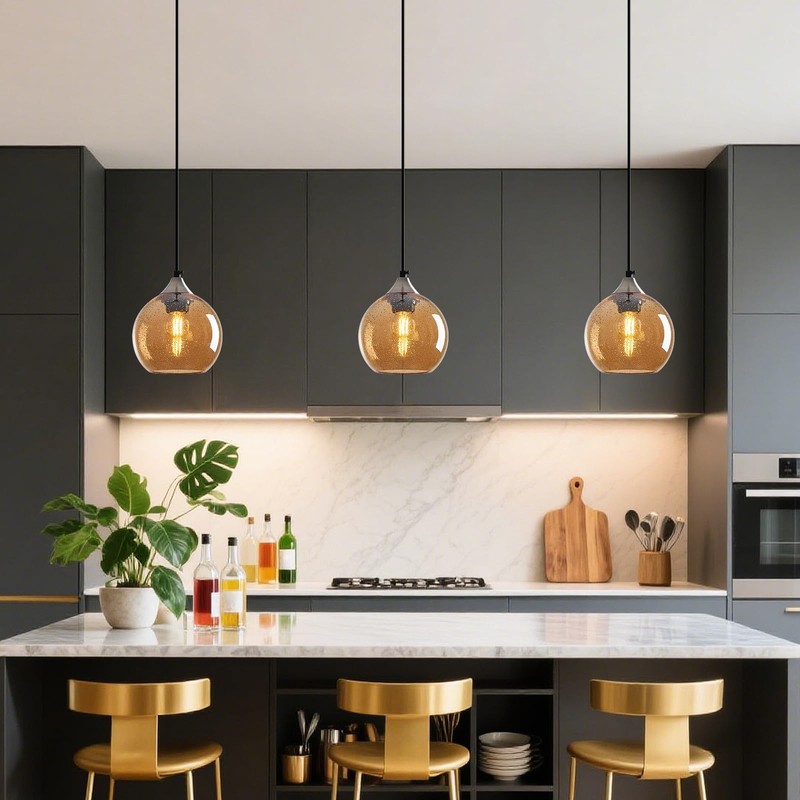 LBSQJ Amber Glass Pendant Lights Kitchen Island Globe Pendant Light