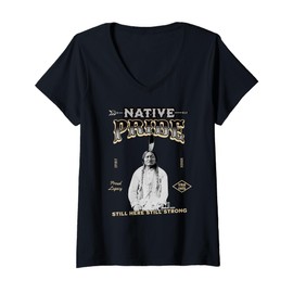 Womens Native Pride Chief Sitting Bull Native American Legend V-Neck T-Shirt