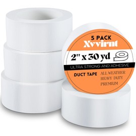 Xvvirnt 5 Pack White Duct Tape,Heavy Duty Duct Tape 2 Inch X 30 Yards, No Residue, Waterproof and Tear by Hand, Strong Adhesive for Indoor & Outdoor Repairs