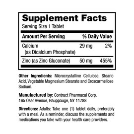 Earth's Splendor Immune Support Zinc 50mg Mineral Men Women Tablets 100