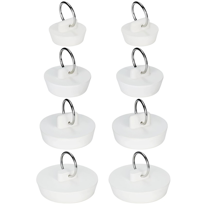 QWORK Rubber Drain Stopper, 8 Pack White Sink Stopper Drain