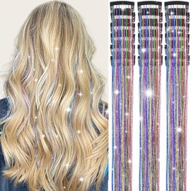 Obinying Clip in Hair Tinsel Pack of 18 Pcs Hair Tinsel Clip in 20.5 Inch Glitter Tinsel Hair Extensions Fairy Hair Tinsel Kit Clip in Party Festival Hair Accessories for Girls Women Kids (Colorful)