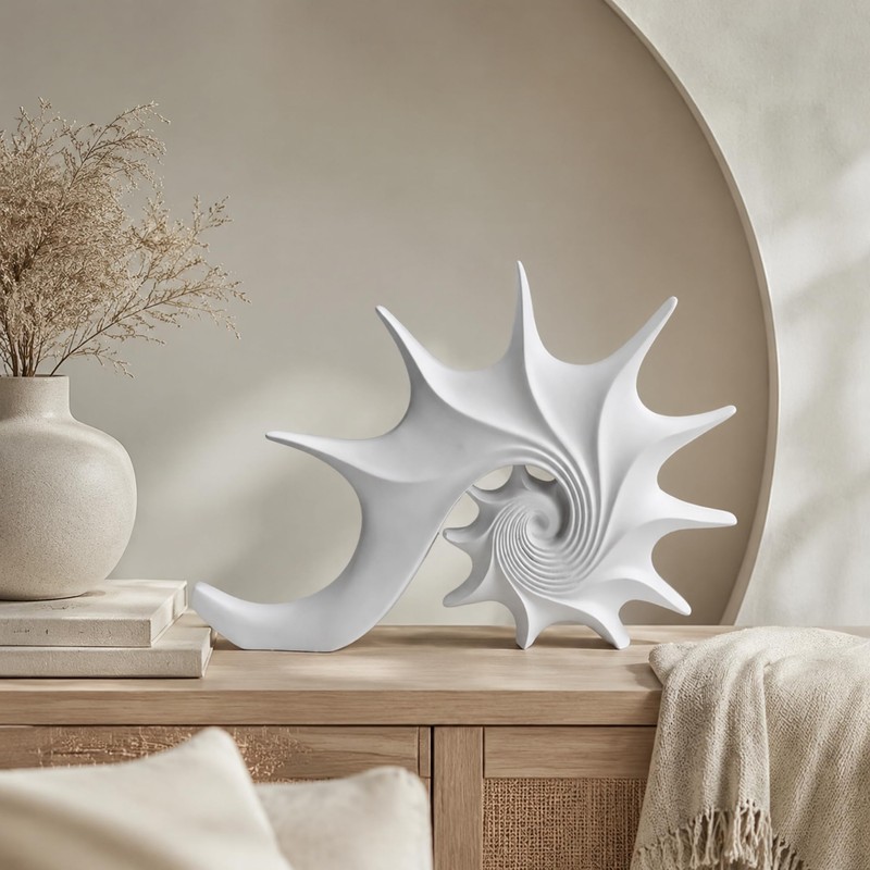 Coastal Nautical Beach Decor White Conch Resin Statue