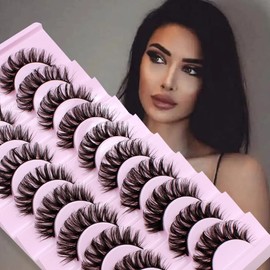 Riya Eyelashes Russian Strip Lashes Natural Wispy Fluffy 3D Effect Hybrid Strip Lashes Fake Eyelashes 10 Pairs Pack (sj28)