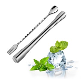 PARFCO Cocktail Muddler, Stainless Steel Cocktail Masher, 22.6 cm Long Stainless Steel Muddler, with Double Ended Mixing Spoon, Silver, Bar Accessories, for Bars, Kitchens, Restaurants