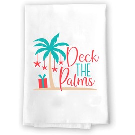 Beach Christmas Decor | Decorative Kitchen and Bath Hand Towels | Palms Flip Flops Sand Santa Clause Snowman | XMAS Winter Novelty | White Towel Home Holiday Decorations | Gift Present
