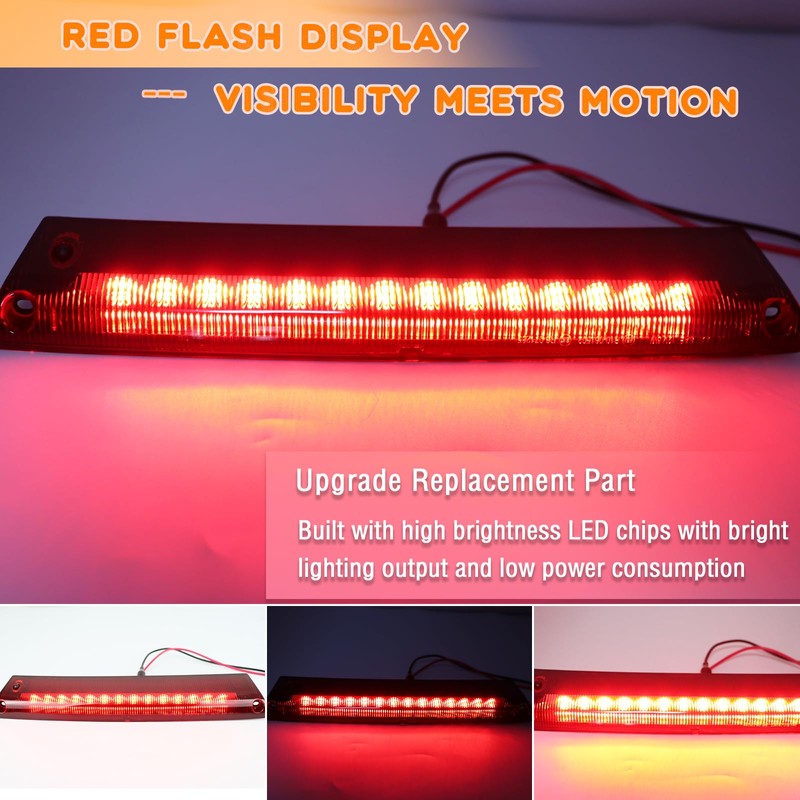 ZDEERAOTO Smoked Full LED 3rd Third Brake Light Replacement for