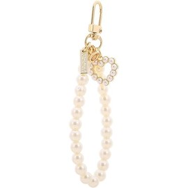 Tustao Women's Imitation Pearl Chain, Golden Car Key Chain Backpack Key Pendant Accessories Key Ring Charm Gifts, Love Heart Car Keychain 1PC